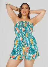 Strapless Tropical Print Romper