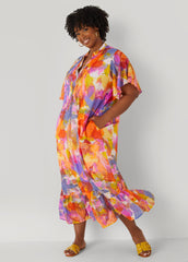 Pleated Watercolor Maxi Dress