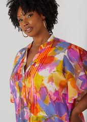 Pleated Watercolor Maxi Dress