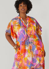 Pleated Watercolor Maxi Dress