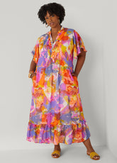 Pleated Watercolor Maxi Dress