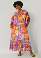 Pleated Watercolor Maxi Dress