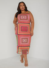 Square Print Mesh Sheath Dress