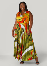 Tropical Faux Wrap Maxi Dress