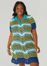 Striped Pointelle Knit Polo Dress