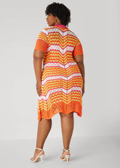 Striped Pointelle Knit Polo Dress
