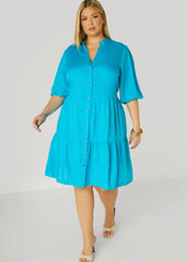 Flounced Woven Shirtdress