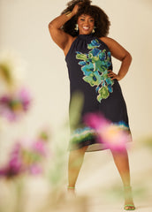 Watercolor Print Halter Dress