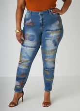 Stitched Distressed Skinny Jeans