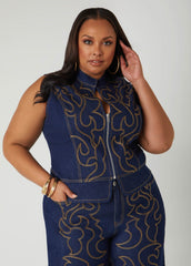 Embroidered Denim Vest