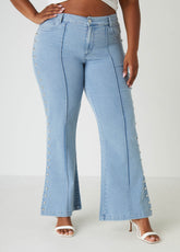 Studded High Rise Flared Jeans