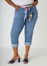 Scarf Belt Stretch Denim Capris