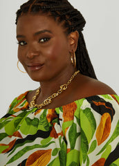 Off The Shoulder Leaf Print Blouse