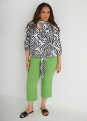 Wavy Print Tie Neck Blouse
