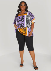V Neck Tropical Print Shirt