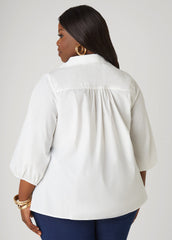 Smocked Cotton Blend Blouse
