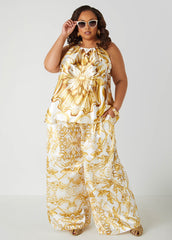 Baroque Print Wide Leg Pants