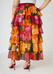 Tiered Floral Maxi Skirt