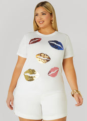 Lips Sequin Applique Tee