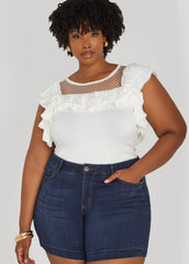 Faux Pearl Mesh Paneled Top