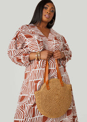 Faux Leather Trimmed Straw Bag