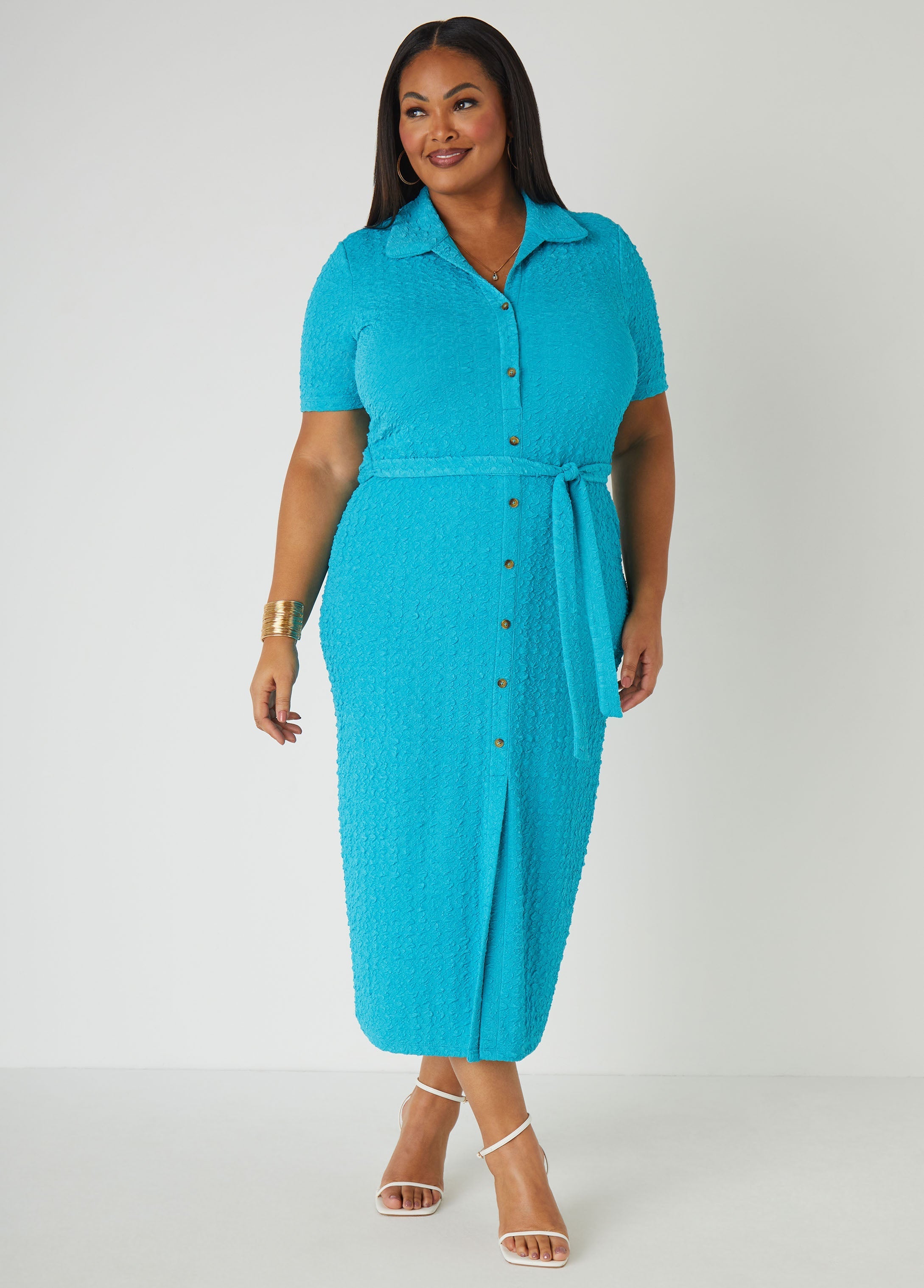 Textured Knit Midaxi Shirtdress