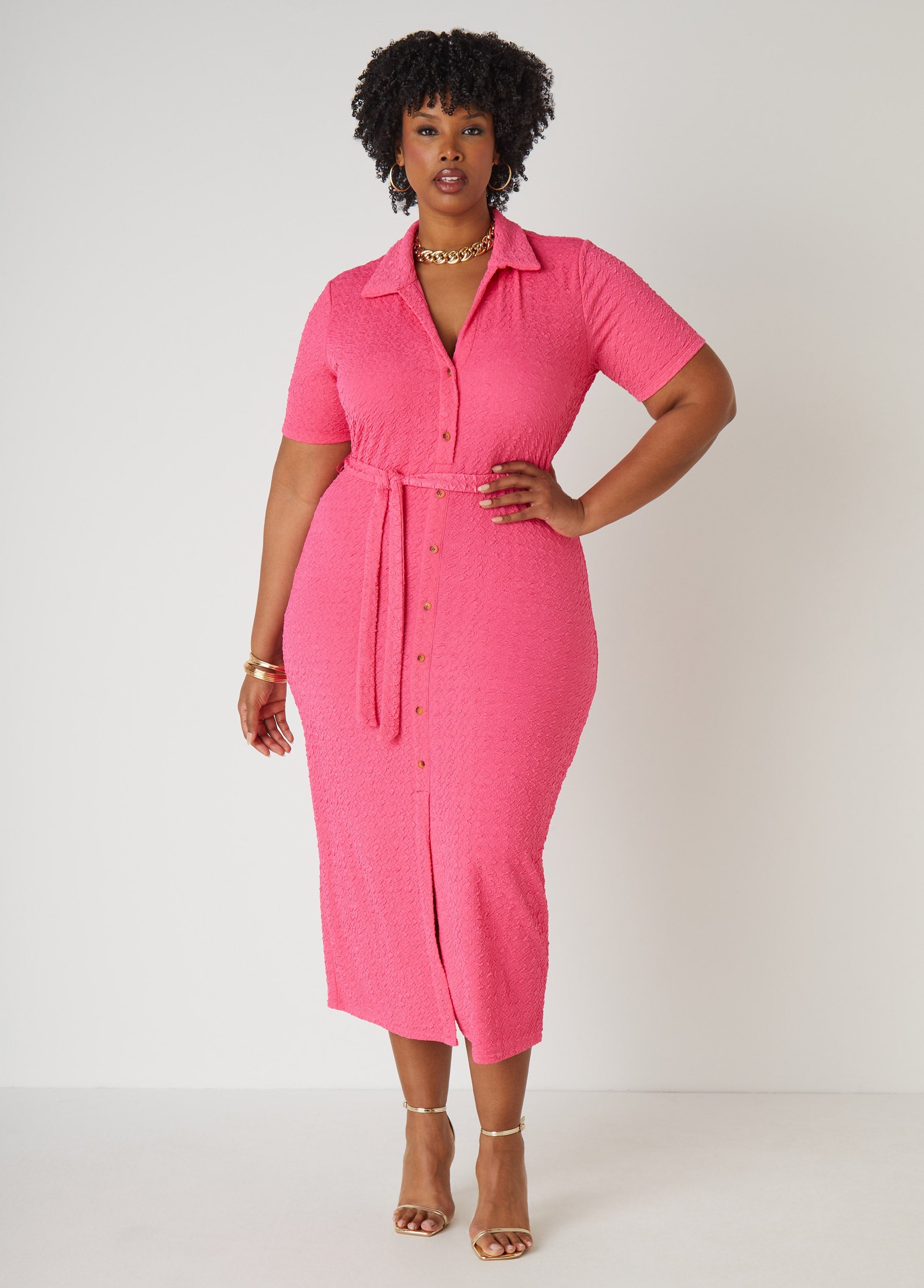 Textured Knit Midaxi Shirtdress