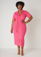 Textured Knit Midaxi Shirtdress