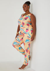 Abstract Print Cowl Neck Jumpsuit