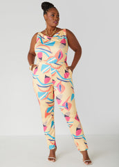 Abstract Print Cowl Neck Jumpsuit