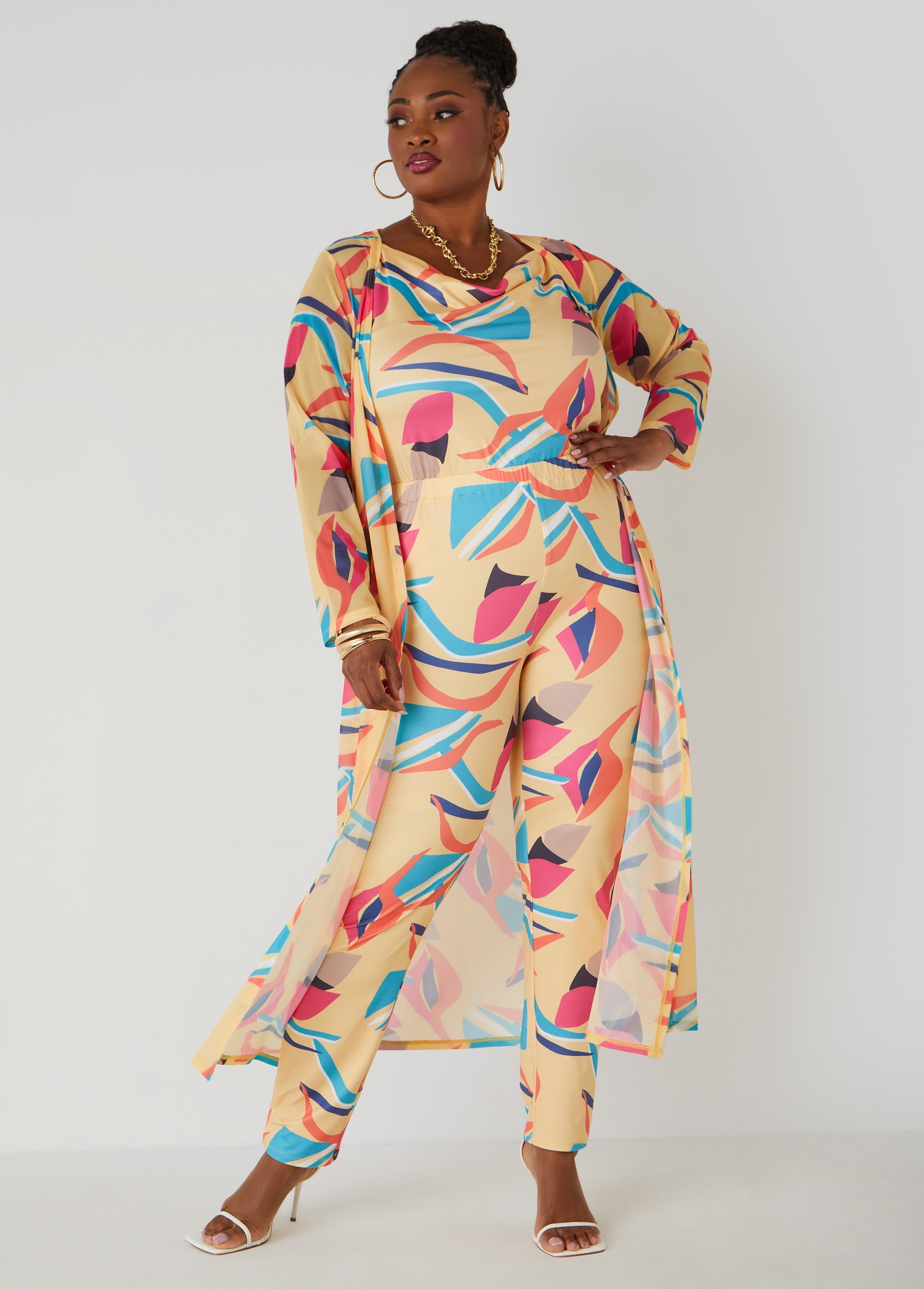 Abstract Print Cowl Neck Jumpsuit