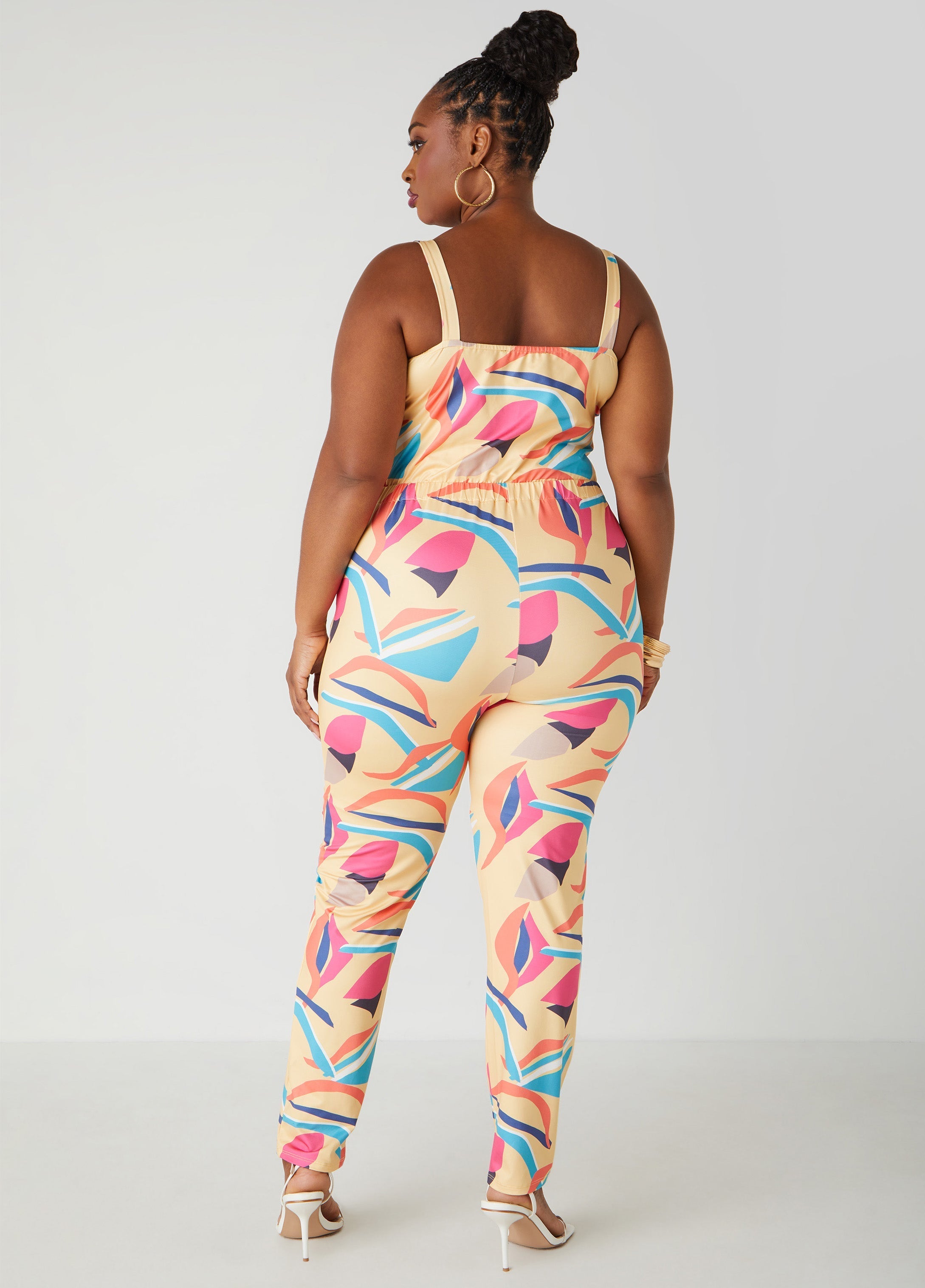 Abstract Print Cowl Neck Jumpsuit