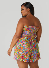 Strapless Abstract Print Romper