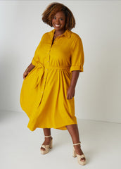 Belted Slub Woven Shirtdress