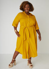 Belted Slub Woven Shirtdress