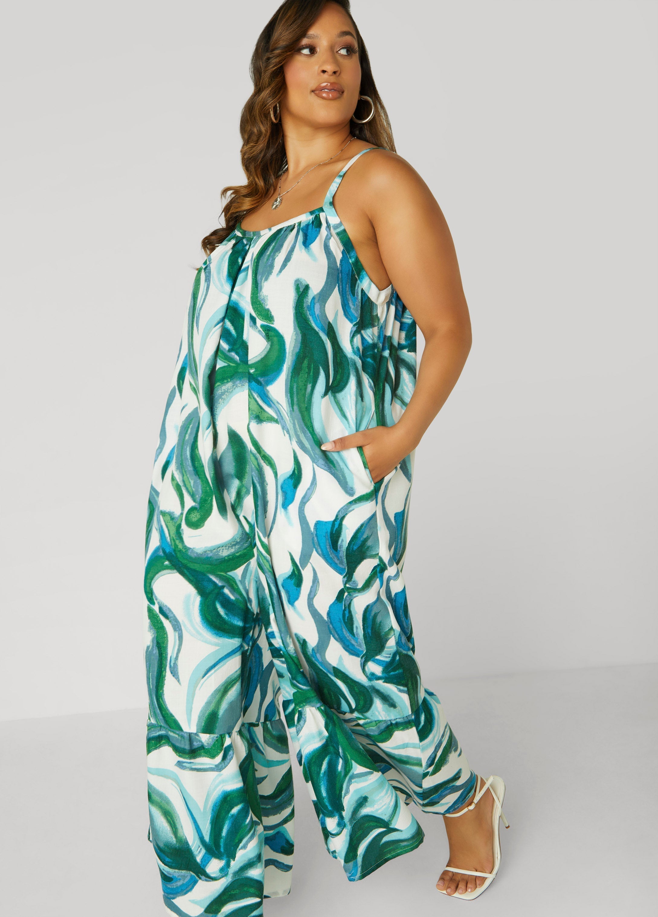 Swirl Print Wide Leg Jumpsuit