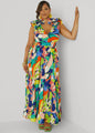 Lace Up Floral Print Maxi Dress
