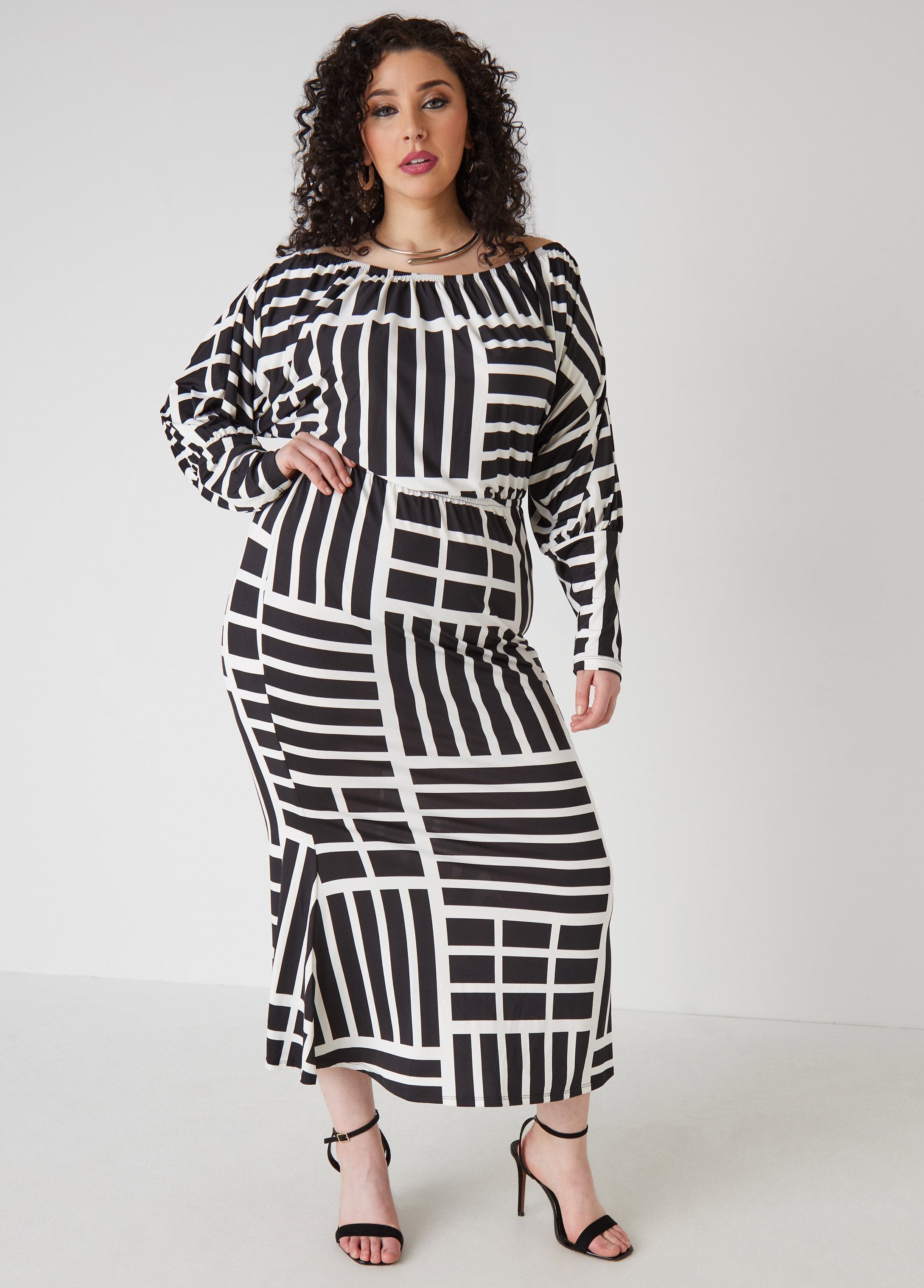 Printed Boat Neck Maxi Dress