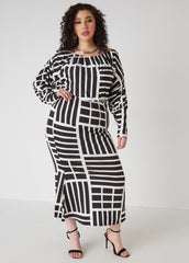 Printed Boat Neck Maxi Dress