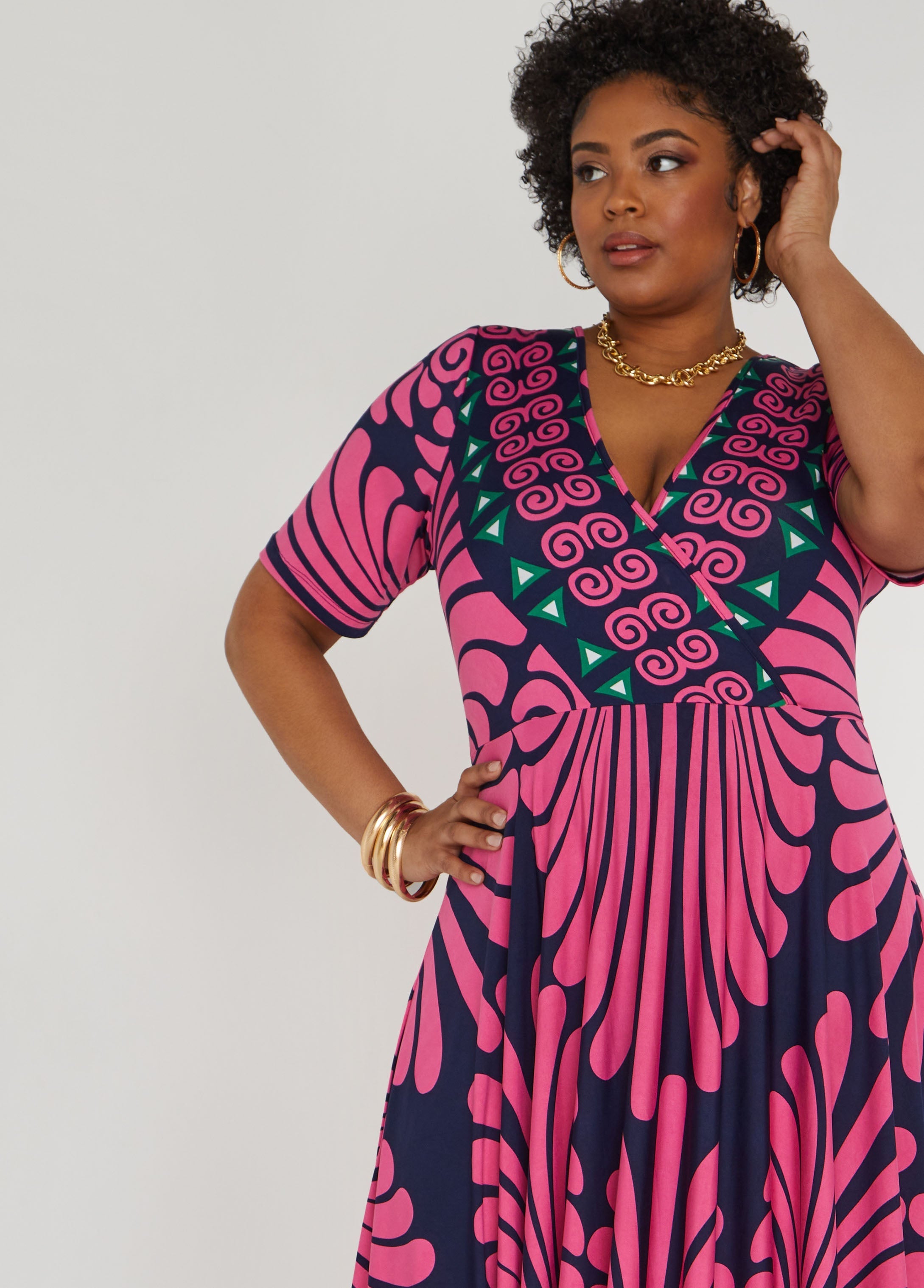 Printed Faux Wrap Maxi Dress