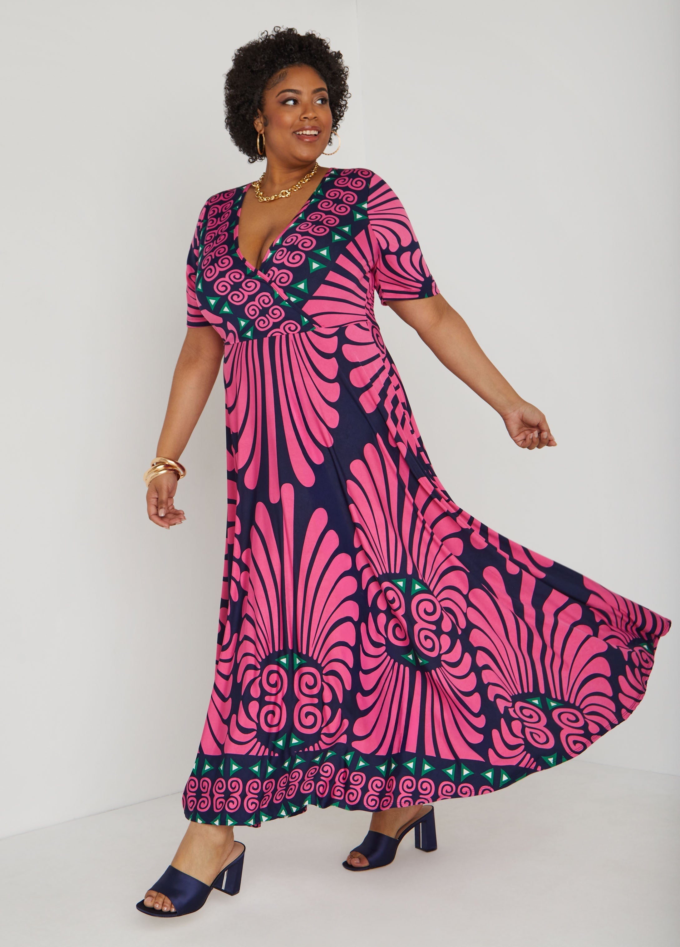 Printed Faux Wrap Maxi Dress