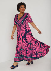 Printed Faux Wrap Maxi Dress