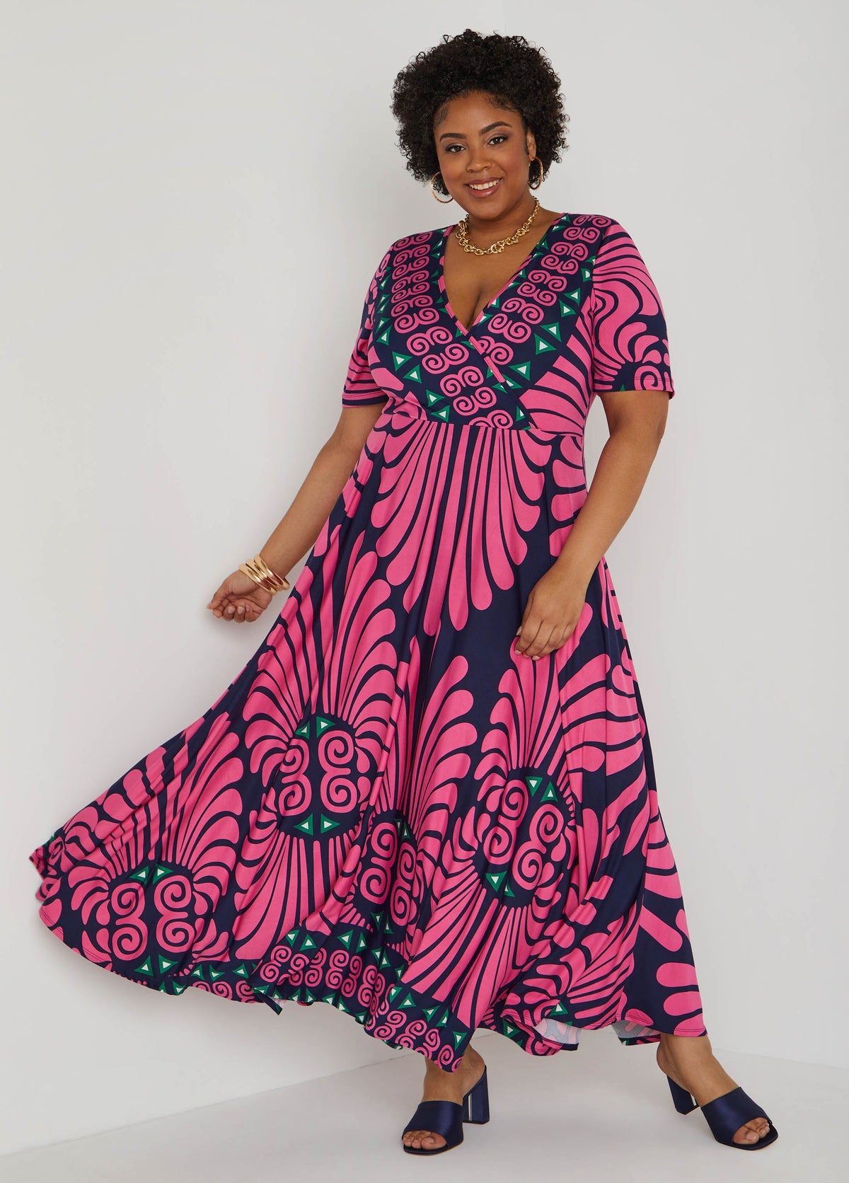 Printed Faux Wrap Maxi Dress
