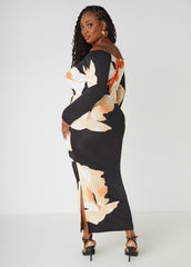 Off The Shoulder Orchid Print Dress