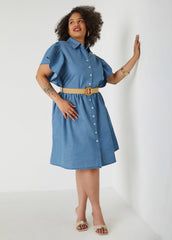 Belted A Line Chambray Dress