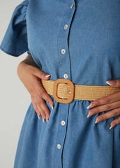 Belted A Line Chambray Dress