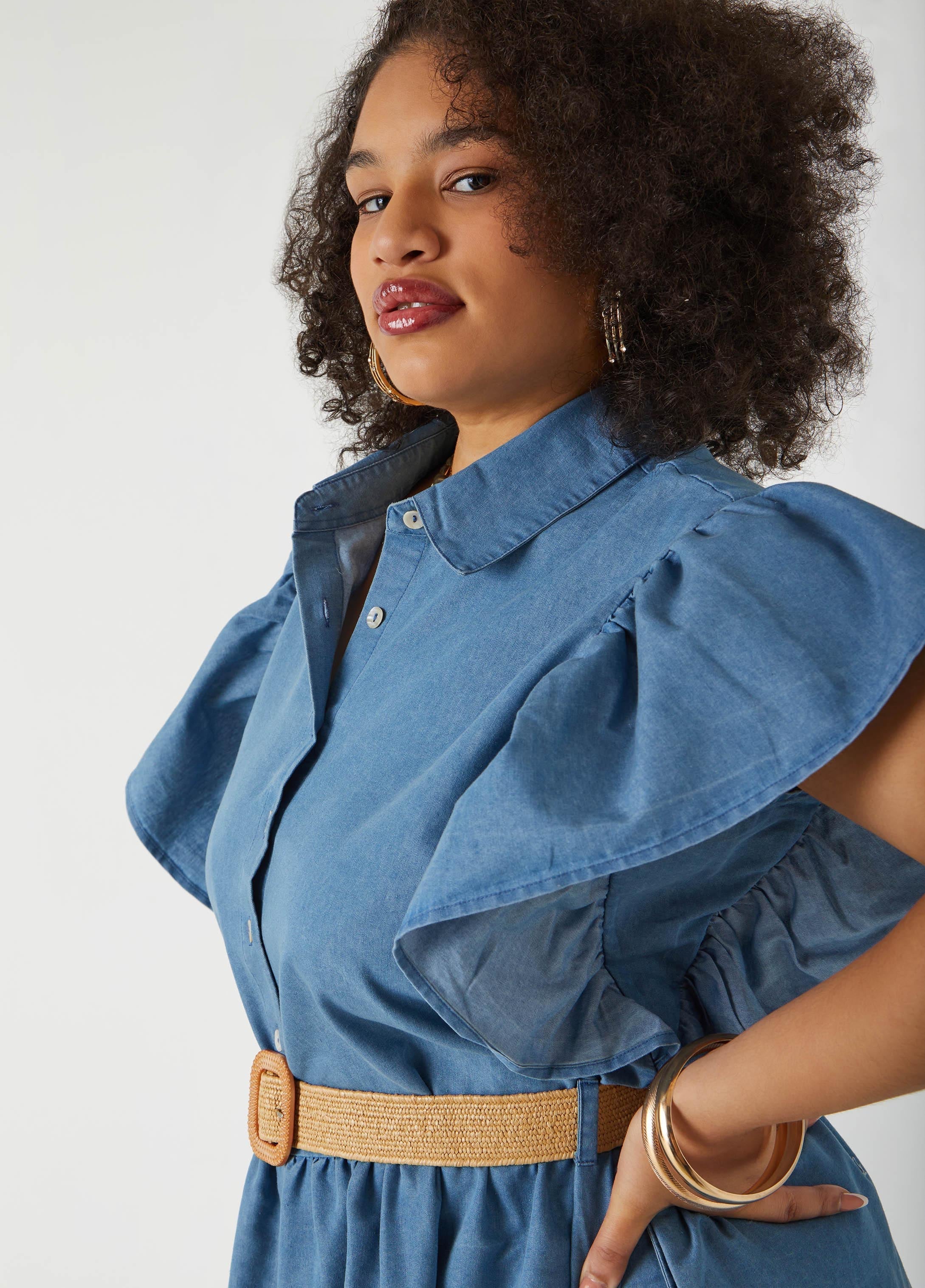 Belted A Line Chambray Dress