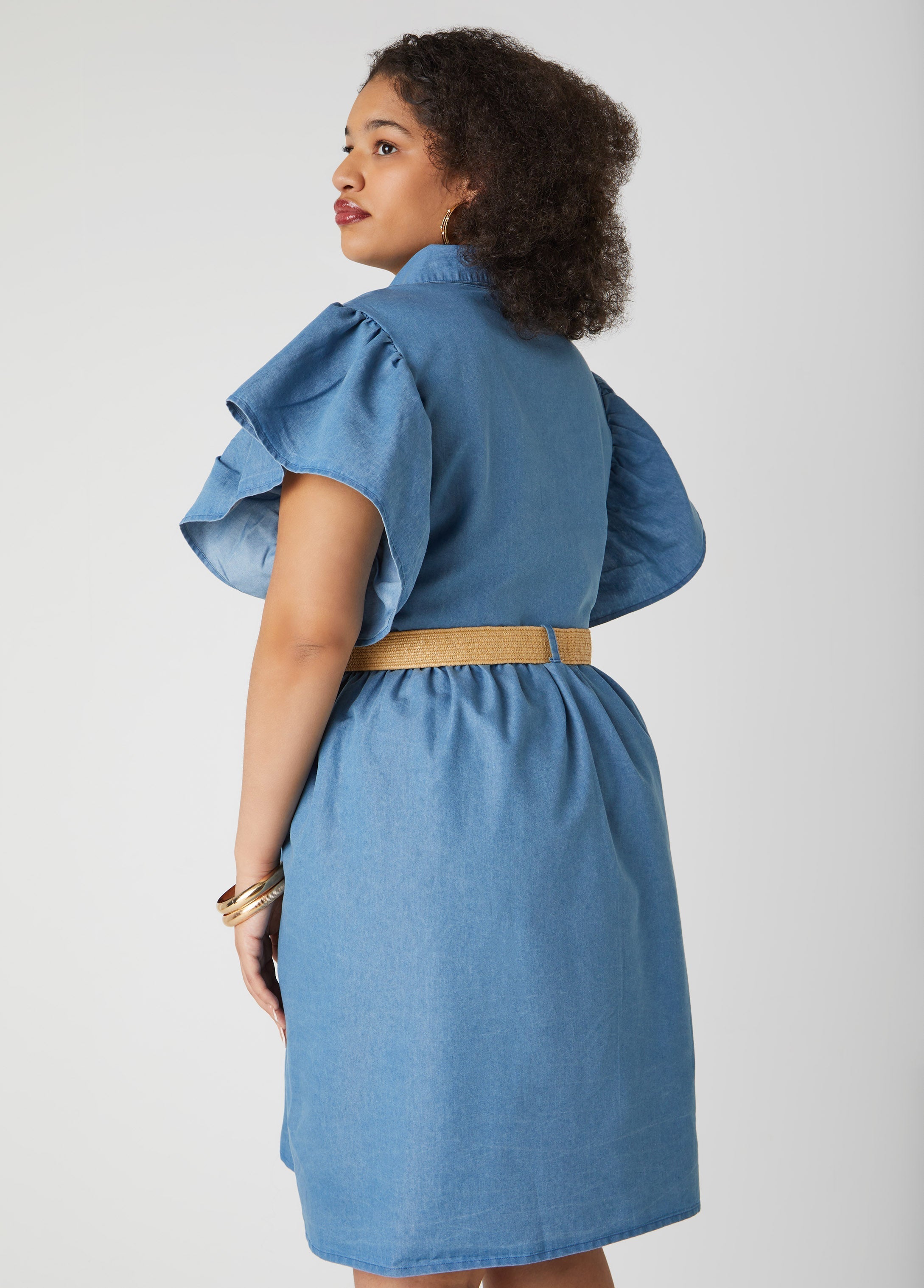 Belted A Line Chambray Dress
