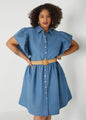 Belted A Line Chambray Dress