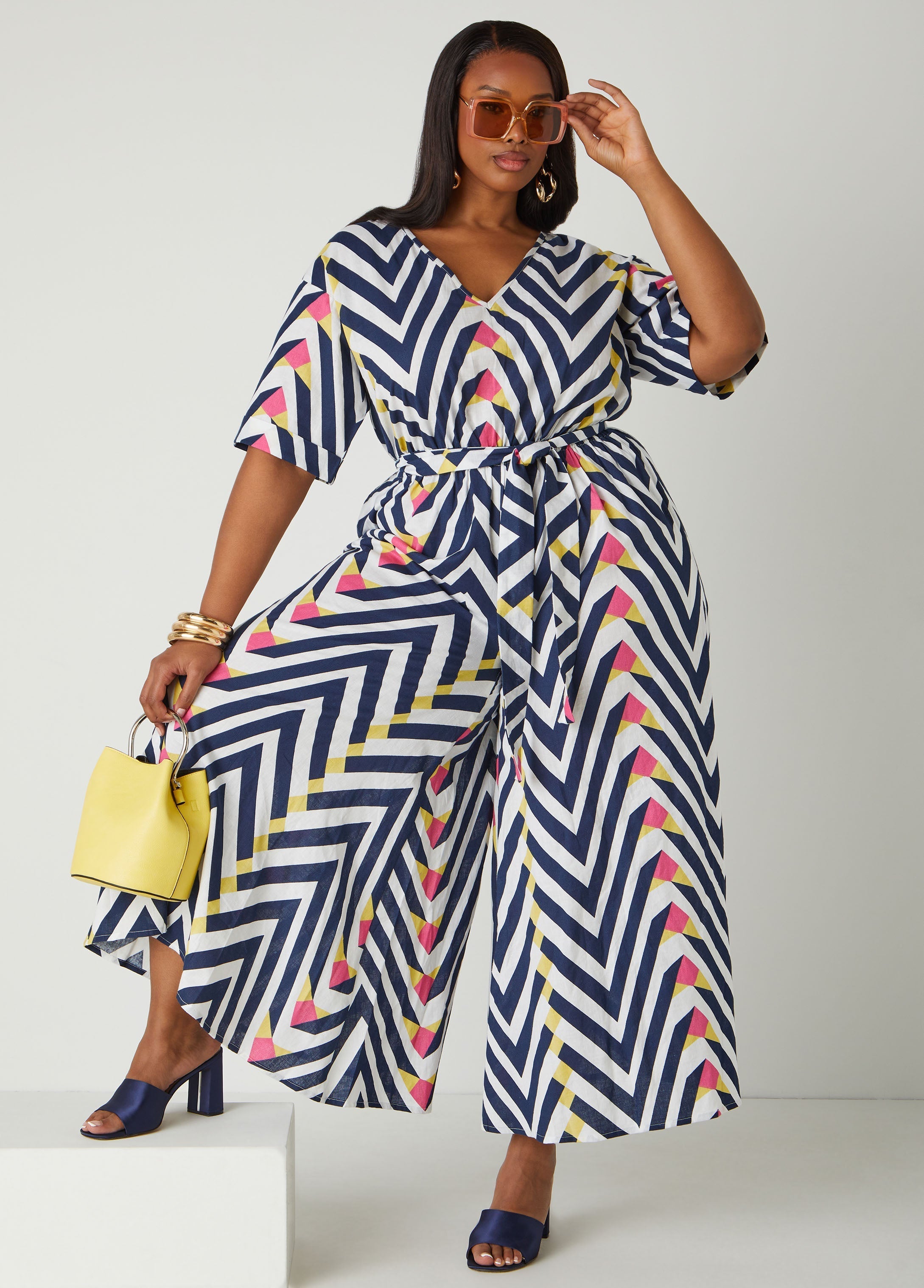 Abstract Linen Blend Jumpsuit